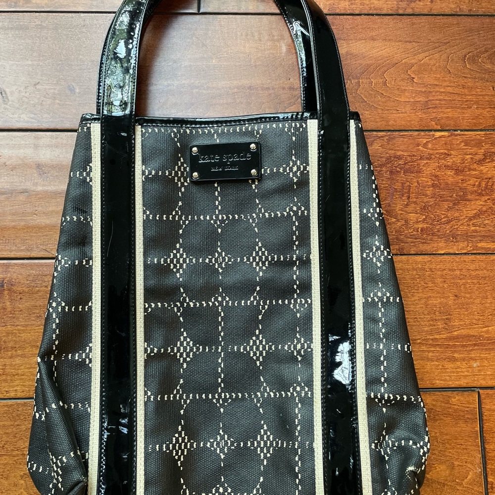 Kate Spade ♠️ Black and White Waverley Place Coated Canvas Tote
